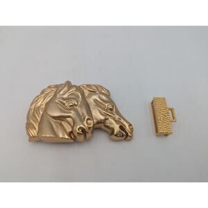 Vintage Doreen Ryan Gold Tone Double Horse Head Western Equestrian Belt Buckle